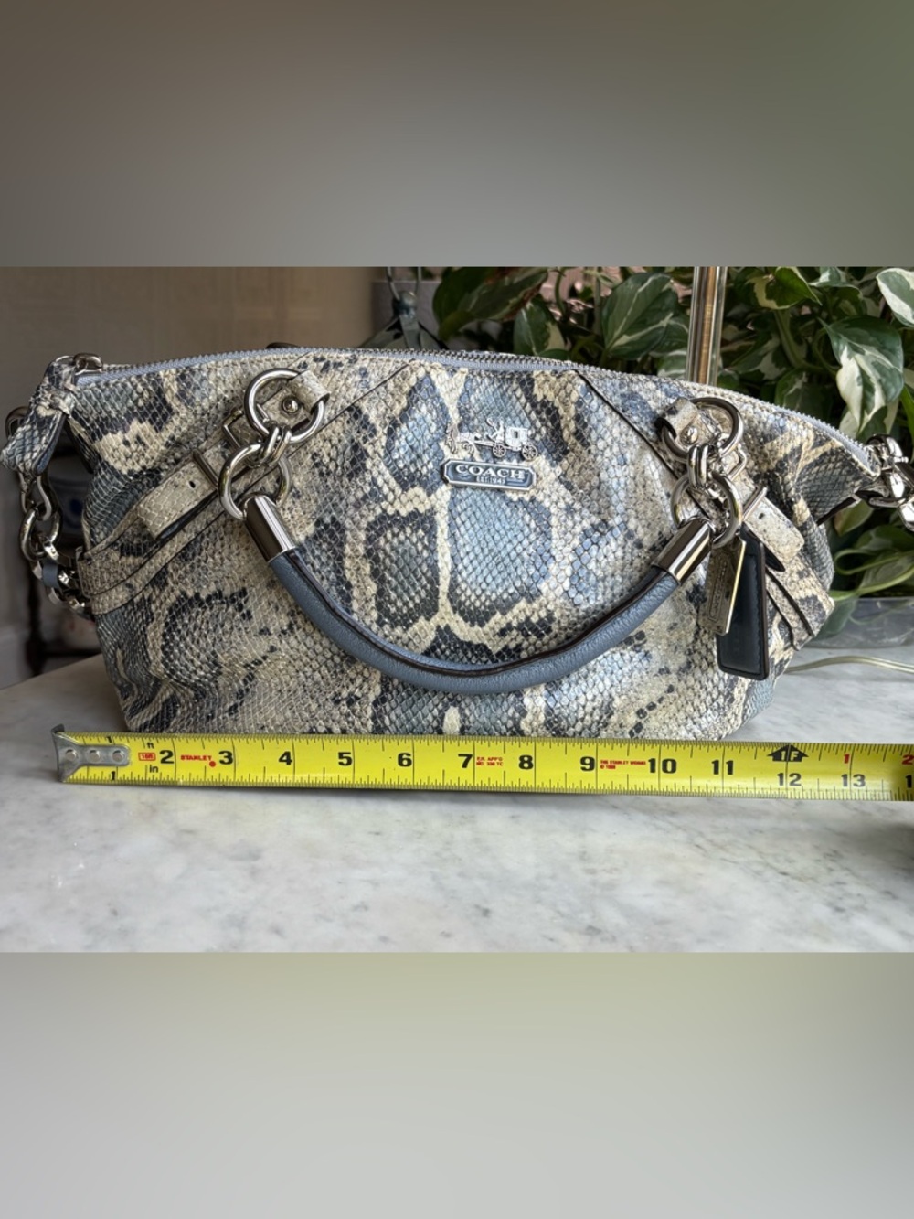 Coach Python-Print Leather Shoulder Bag in Blue, Gray and Cream - Picture 10 of 15